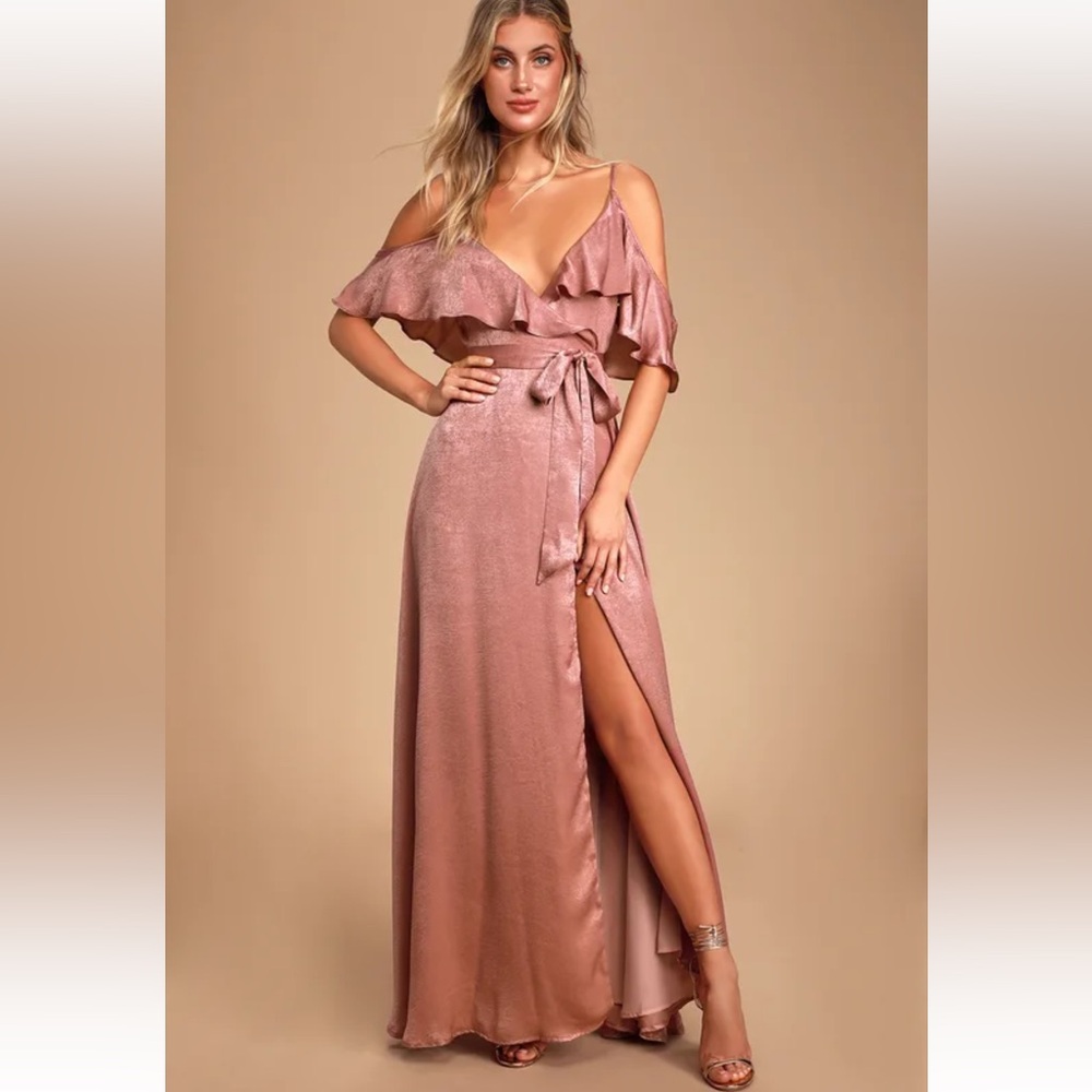 BRAND NEW WITH TAGS dusty rose satin wrap dress